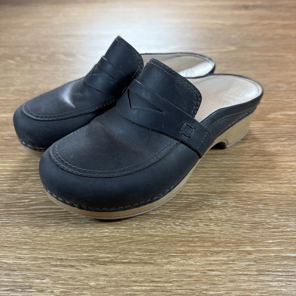 Dansko Shoes - Dansko Bel Women's Size 37/ US 6.5 Black Oiled Penny Loafer Slip-On Mule Clogs